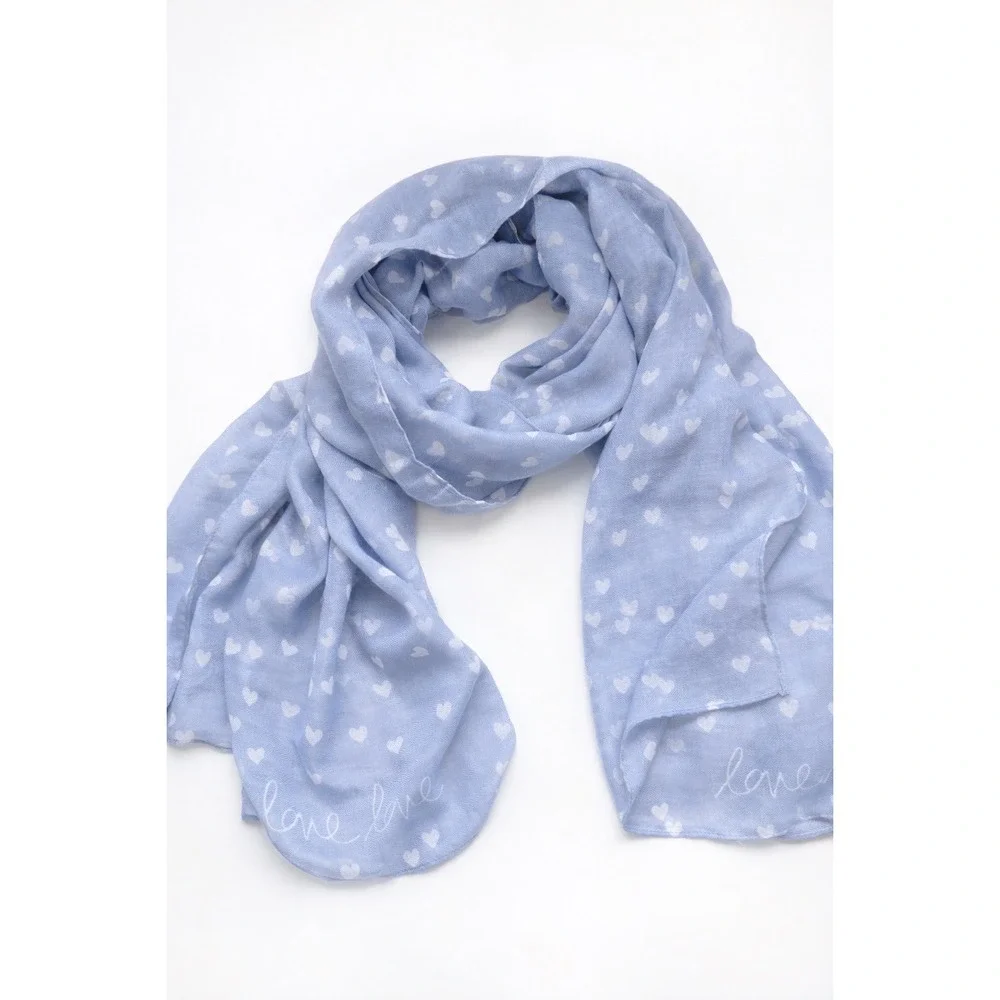 Katie Loxton Scarf Womens OS Blue Heart Print Love Script Romantic Soft‎ Girl